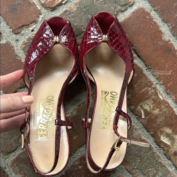 Rare Vintage Salvatore Ferragamo Snakeskin Slingback Peep Toe Heels - Picture 7 of 9